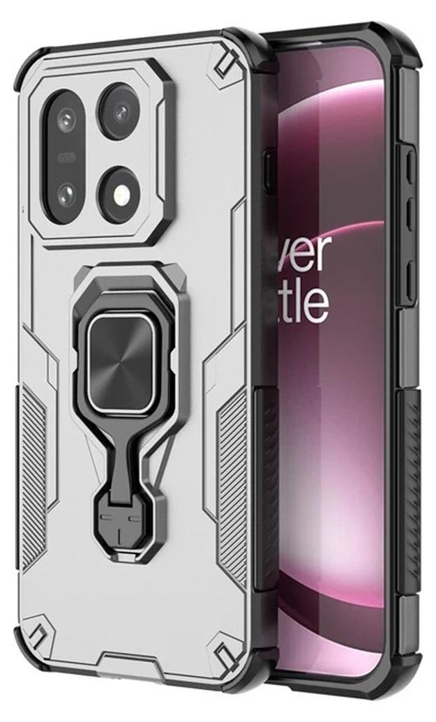 MobyDefend Hoesje voor OnePlus 15 - Dubbelgelaagde Pantsercase met Standaard - Zilvergrijs