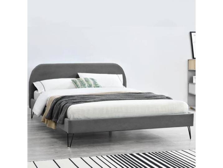 Phoenix Lit 160 Velours Gris & pieds noirs