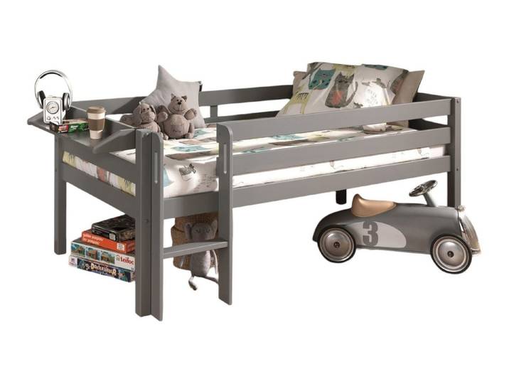 58 aufm Kessel Kinderbett Kojenbett Karolina 208x105x83 Kinderbett Einzelbett Massivholz Grau (inkl. Versand, Lieferung bis Verwendungsstelle), Liegefläche 90 x 200, halbhoch, mit Regal und Leiter, platzsparend