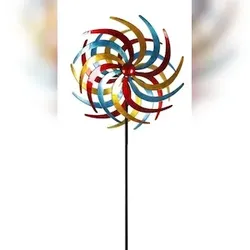 Lex XXL Metall Doppel Windrad Windspiel Gartendeko Balkon Terrasse 210x61cm bunt