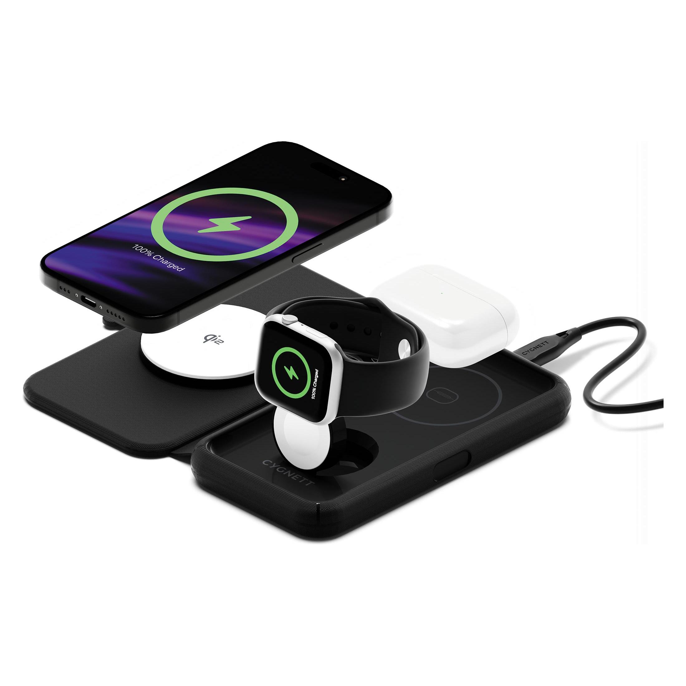 Cygnett Caricabatterie wireless 3 in 1 MagTravel Qi2.0 (CY4530WIRDE) (25 W) (CY4530WIRDE)