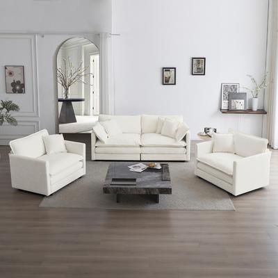 GDFStudio - Lysander Modern Chenille 2 Seater Sofa with 2 Arm Chairs and Pillows