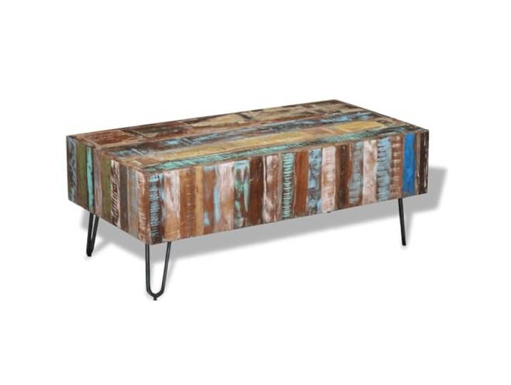 Tmriohed Couchtisch Altholz Massiv 100x50x38 cm Metallbeine Handgefertigter Beistelltisch aus Altholz und Eisen für Wohnzimmer und Lounge mit einzigartiger Farbgebung.