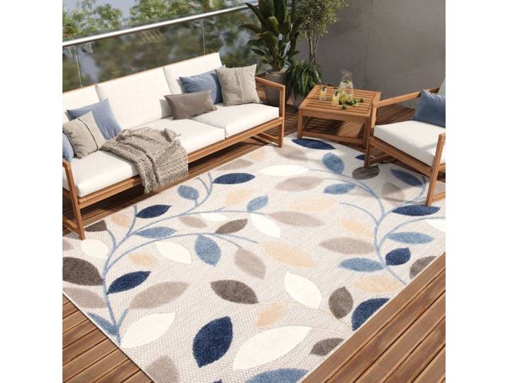 TAPISO Patio Tapis Intérieur Extérieur Crème Beige Bleu Gris Résistant Sisal 200x300 cm