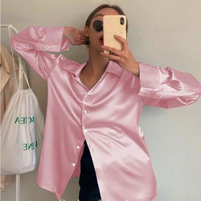 Uplift Treasures Elegant Satin Long Sleeve Womens Shirt pink xxl(us 14)