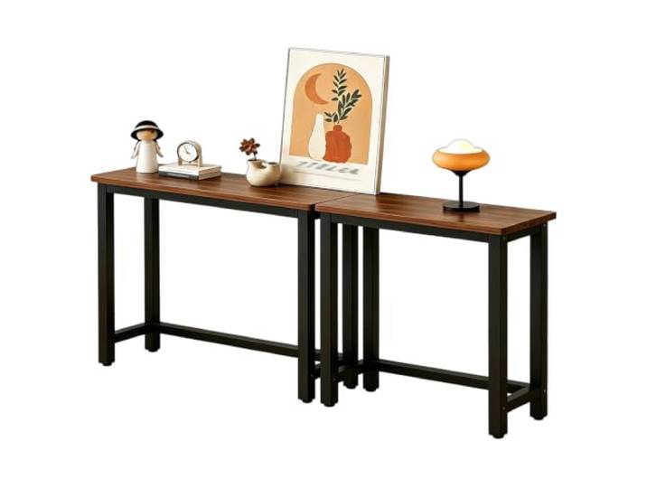Hynbdes Eingangstisch, Konsolentisch Schmal, Flurtisch, Metall & Holz Höhe 80/100 cm, Platz sparen, langlebig, für hinter dem Sofa, Wohnzimmer, Flur, Schlafzimmer, Braun-Schwarz 200×15×100cm