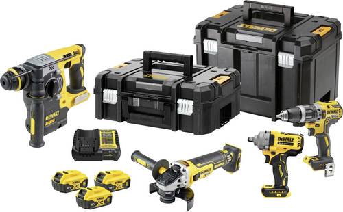 DEWALT DCK428P3T-QW Werkzeugset Akku-Schlagbohrschrauber, Akku-Schlagschrauber, Akku-Bohrhammer, Akku-Winkelschleifer, Akku