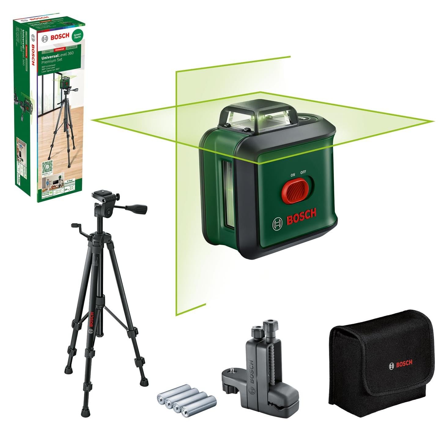Bosch Home and Garden Kruislijnlaser UniversalLevel 360 Premium Set, groen/zwart, bereik diameter 24 meter