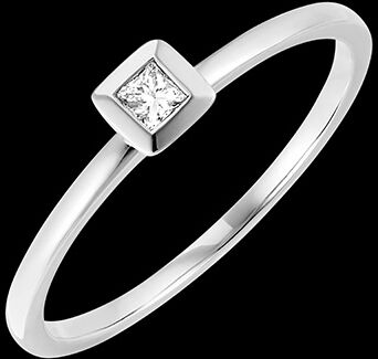 Edenly Ring FraÃ®cheur - Viereck - 18 Karat WeiÃŸgold mit Diamant