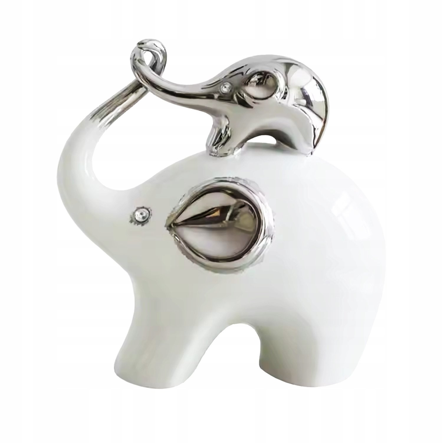Porseleinen Olifant en Baby Olifant Figuur met Zirkoonstenen voor op tafel