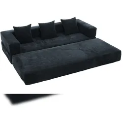 Modulares Chenille-Block-Sofa 198x79 – Vielseitig und komfortabel, anpassbar als Sofa oder Bett, mit Seitentaschen, Schwarz