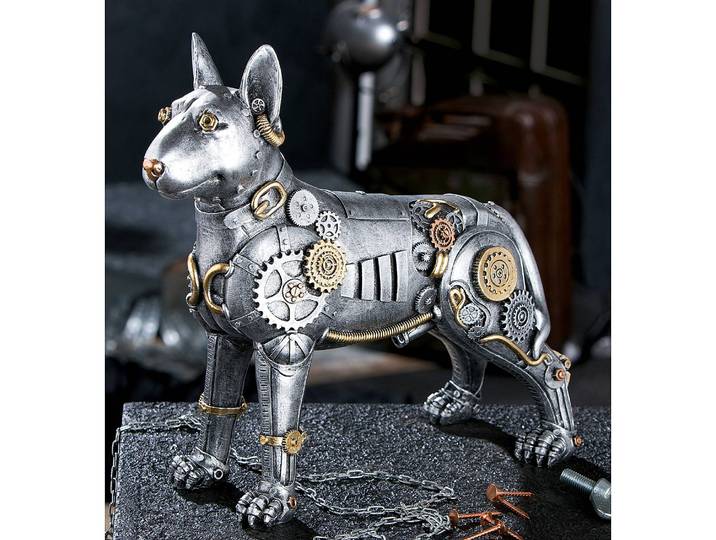 Skulptur Steampunk Pitbull 14 x 29 x 31cm Silber