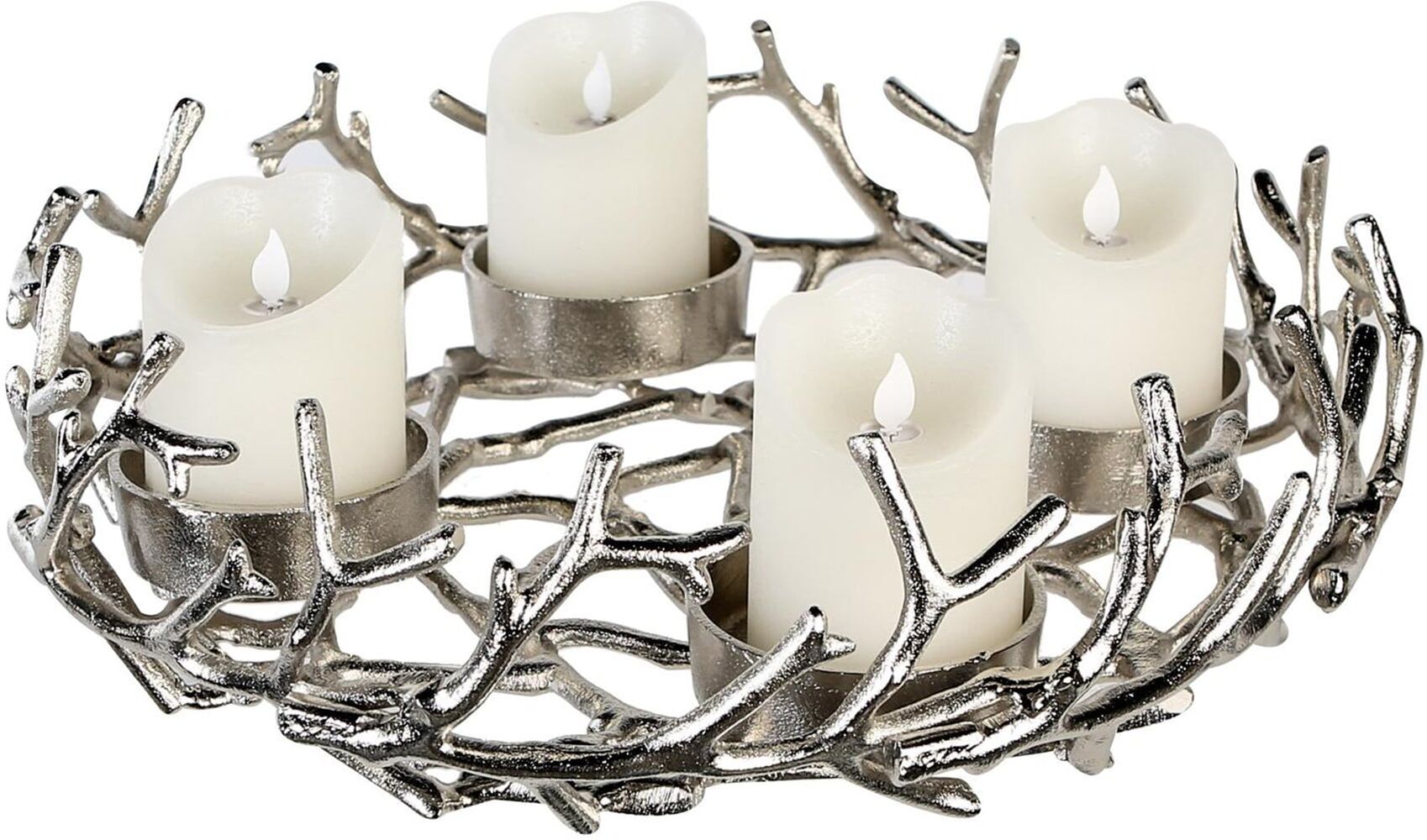 Kerzenhalter GILDE "Adventsleuchter rund Twigs silberfarben", silber (silberfarben), B:42cm H:12cm T:42cm Ø:42cm, Aluminium, Kerzenhalter, Kerzenhalter, Adventsleuchter Kerzenhalter Äste Zweige Advent festlich Kranz