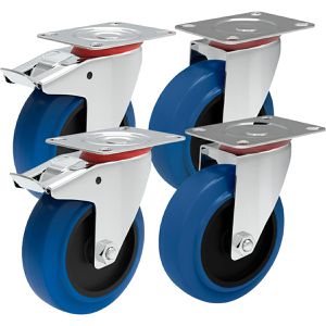 PRIOstahl Schwerlastrolle Set 4-teilig, 80mm Ø, Gummi, Tragkraft 300kg, mit Bremse