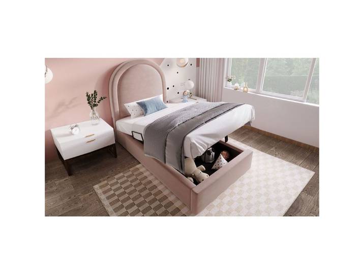 Lit enfant capitonné 90x190 cm rose velours