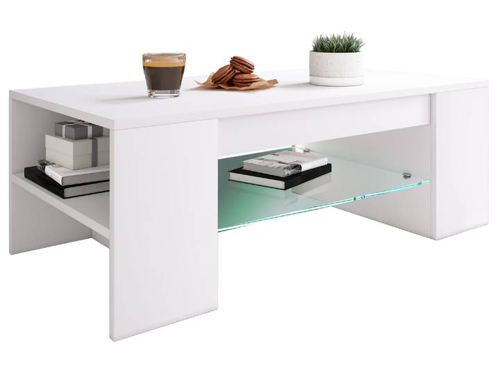Couchtisch VCM Holz Sofatisch Couchtisch Schublade Glas Tunas , weiß, B:100cm T:50cm, Tische, Couchtisch
