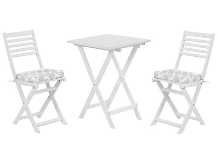 Stilvolles Balkonset Akazienholz Weiß geometrisches Motiv Mintgrün Fiji