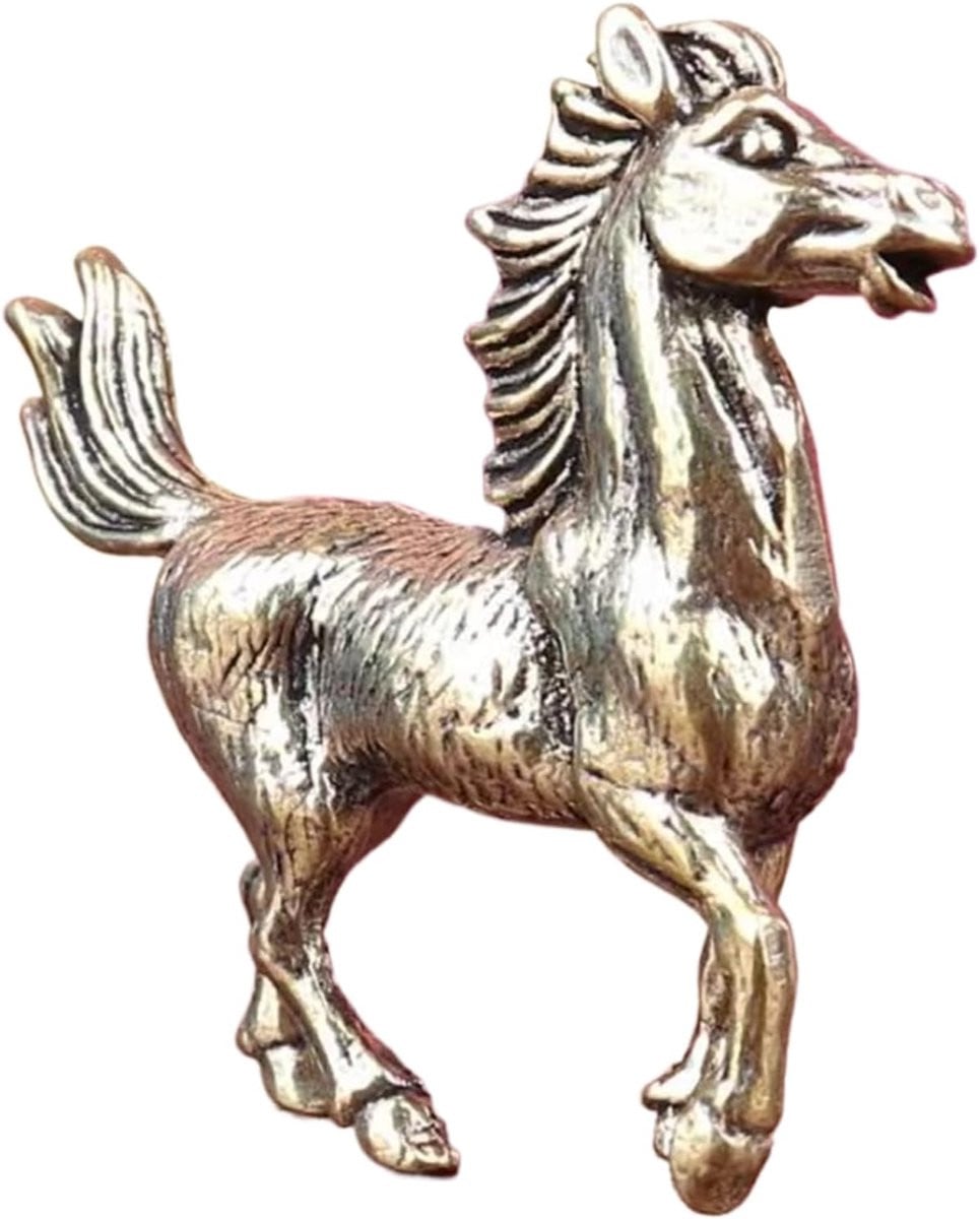 Antiek messing paardenbeeldje voor woondecoratie, 5 x 4,8 cm