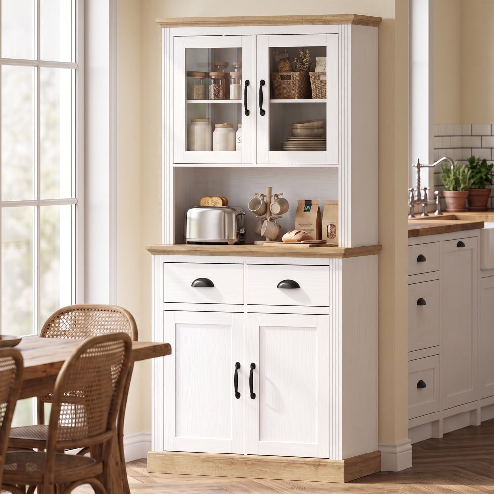 Homcom Armoire de cuisine 4 portes 2 tiroirs plan de travail bois blanc Blanc 80x170x38cm