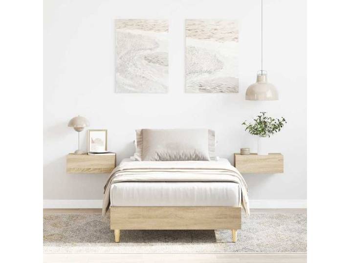 Cadre lit chêne sonoma 90x190 cm teinte claire style scandinave chambre compacte durable