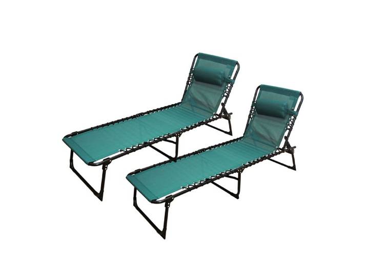 Transat chaise longue pliante - JUANIO - Modèle extérieur - Lot de 2 - Vert émeraude - Coussin amovible