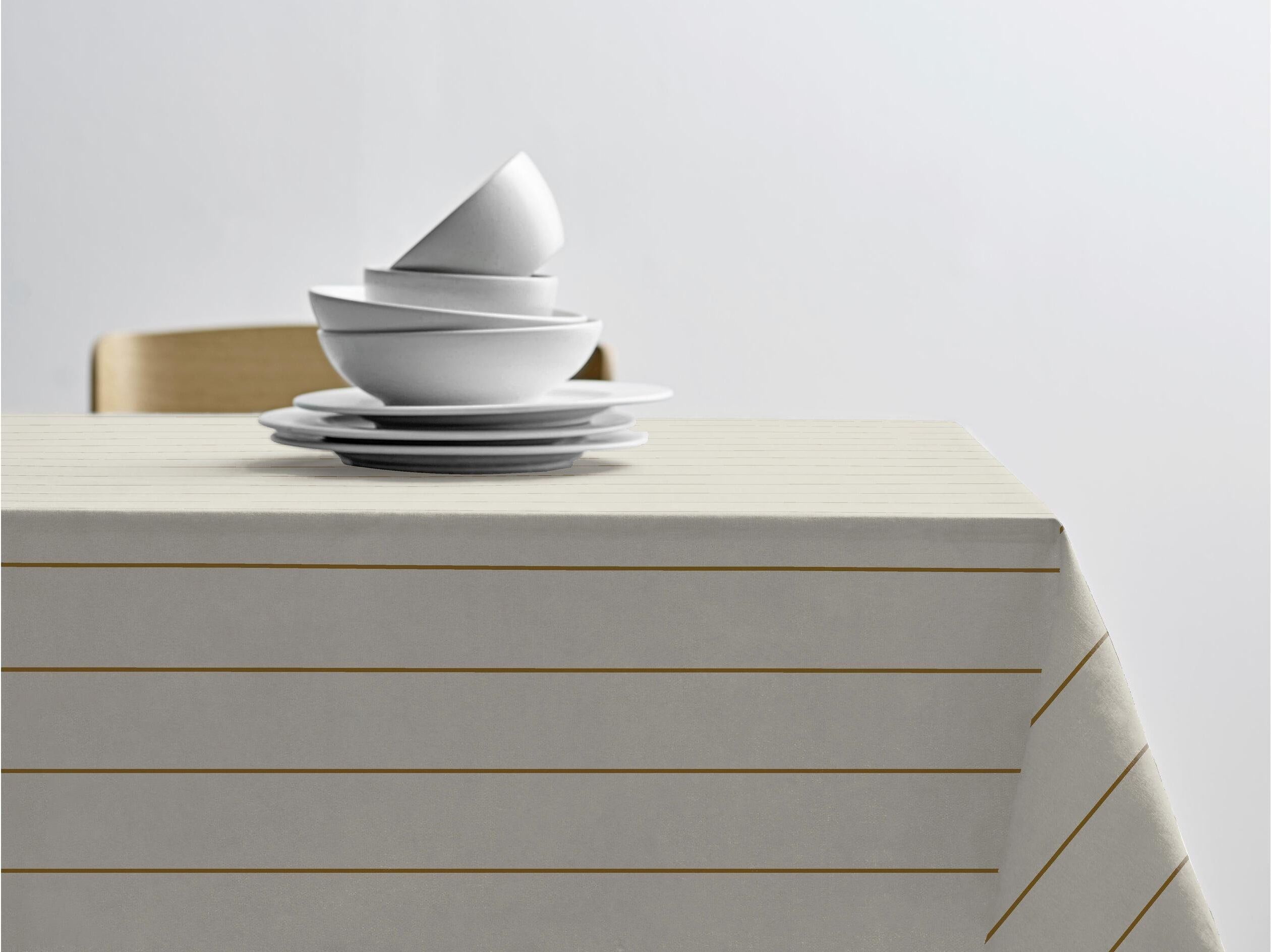 Tischdecke SÖDAHL "Line", beige (creme, goldfarben), B:140cm L:320cm, Baumwolle, Tischdecken, Tischdecke creme, goldfarben B/L: 140cm x 320cm