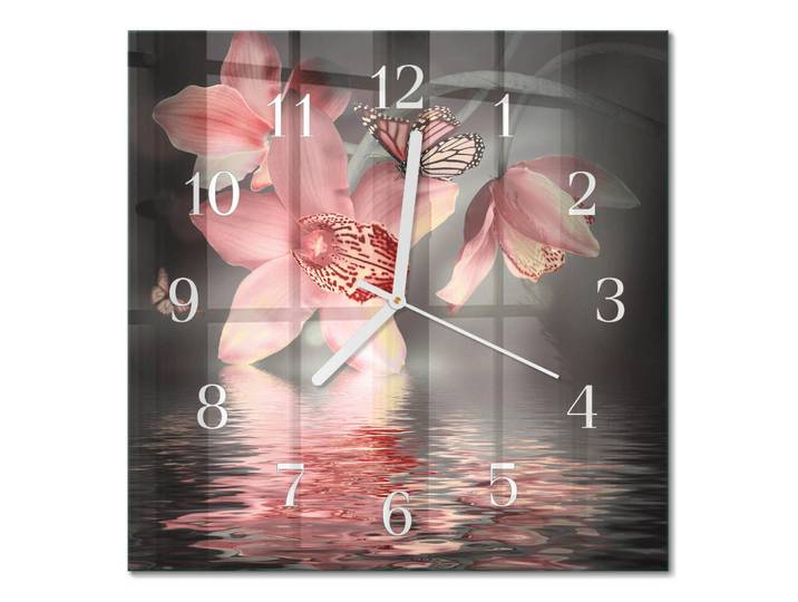 Tulup Wanduhr 30x30 cm - Orchidee, Pink, Glas, Quadratisch, 30x30x0.4 cm, Dekoration, Uhren, Wanduhren