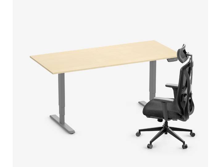PRIMUS Schreibtisch + Stuhl VITA MESH Grau Normal, Sitzhöhe 44 - 52 cm 180x80 Birke