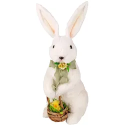 VEPATIM Hase mit Küken aus Fasern in Wolloptik Osterhase Osterdeko 43 cm