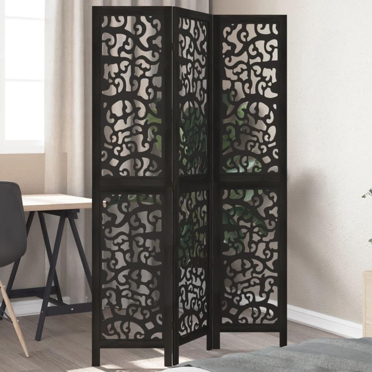 Houten Ruimteverdeler Zwart - Opvouwbaar Privacy Scherm - Hoogte: 180 cm