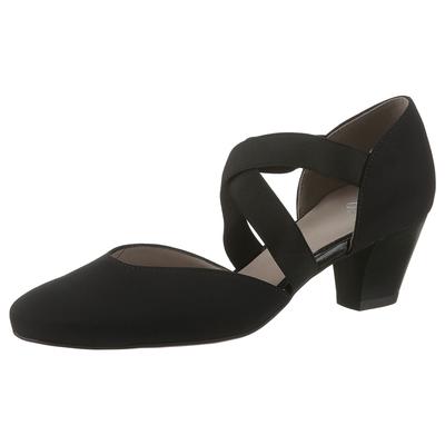 Spangenpumps ARA "TOULOUSE", Damen, Gr. 6,5, Leder, schwarz, Textil, unifarben, Schuhe Spangenpumps, Abendschuh, Festtagsschuh, Trichterabsatzmit elastischen Riemchen