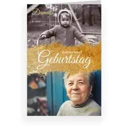 Einladungskarte 90. Geburtstag: Goldrausch mit Fotos in Gold