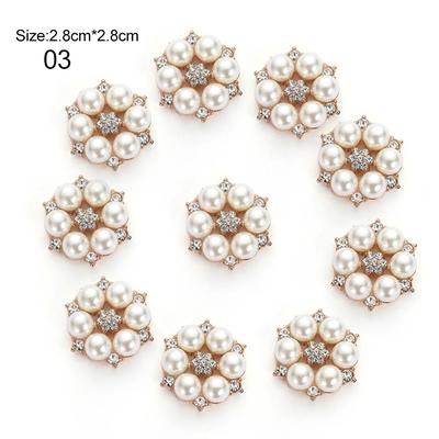Rhinestone Pearl Flower Buttons Set Wedding DIY Craft Embellishments 03