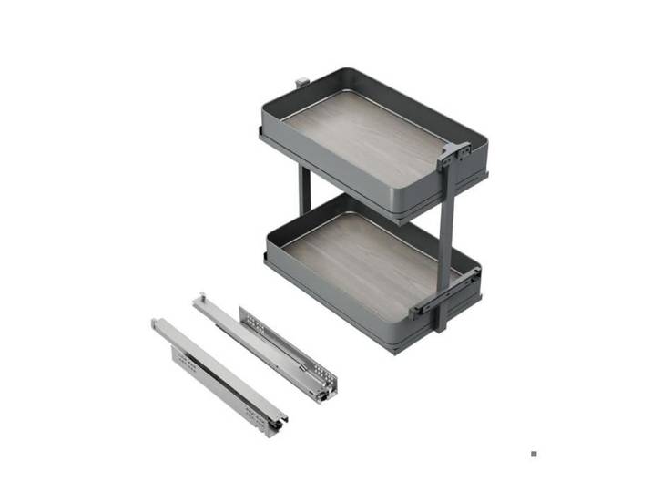 -Emuca Chariot extractible Harmony avec fermeture à amortie Module largeur 300mm hauteur 700mm Acier et Bois Gris anthracite