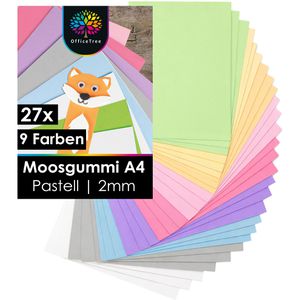 OfficeTree Moosgummi 6559 Pastell, A4, 9 Pastellfarben sortiert, 2 mm Stärke, 27 Blatt