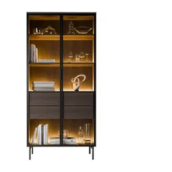 VITRINE LINEA LOFT mit LED-Beleuchtung Eiche + Schwarz