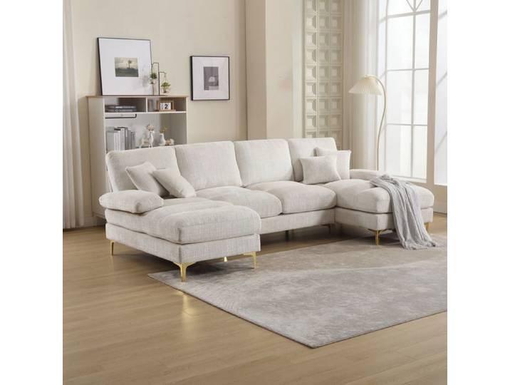 Canapé U Grand Canapé 4 places - Chenille Beige - Relaxation - Contemporain