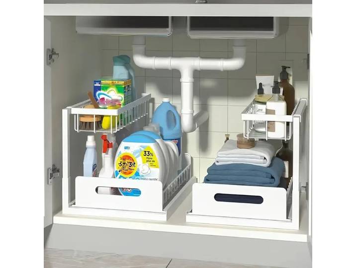 1-2 pièces épaissi Double couche retirer sous évier support de rangement multi-fonction cuisine assaisonnement armoire organisateur panier