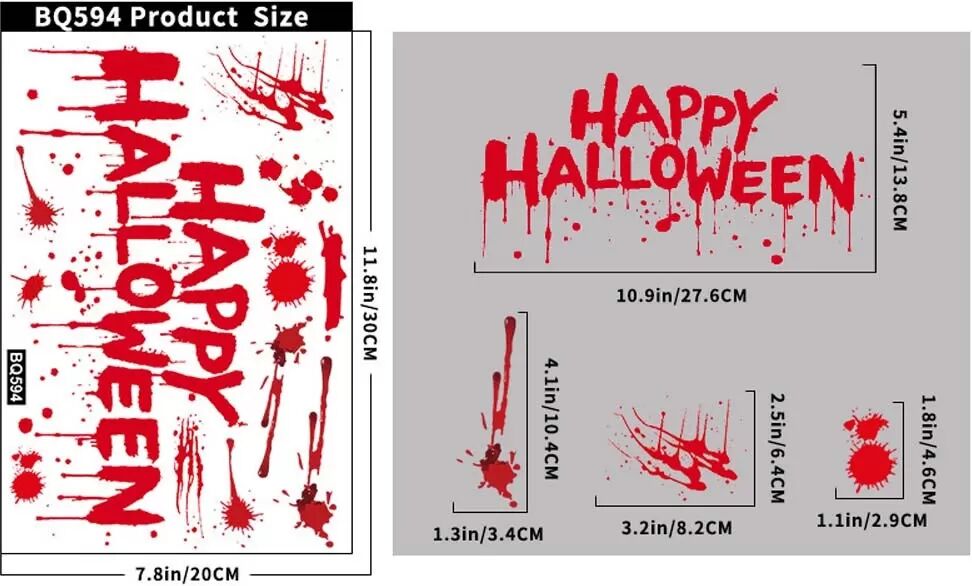 INF Ensemble de 4 autocollants de fenêtre d'empreintes de mains sanglantes pour Halloween