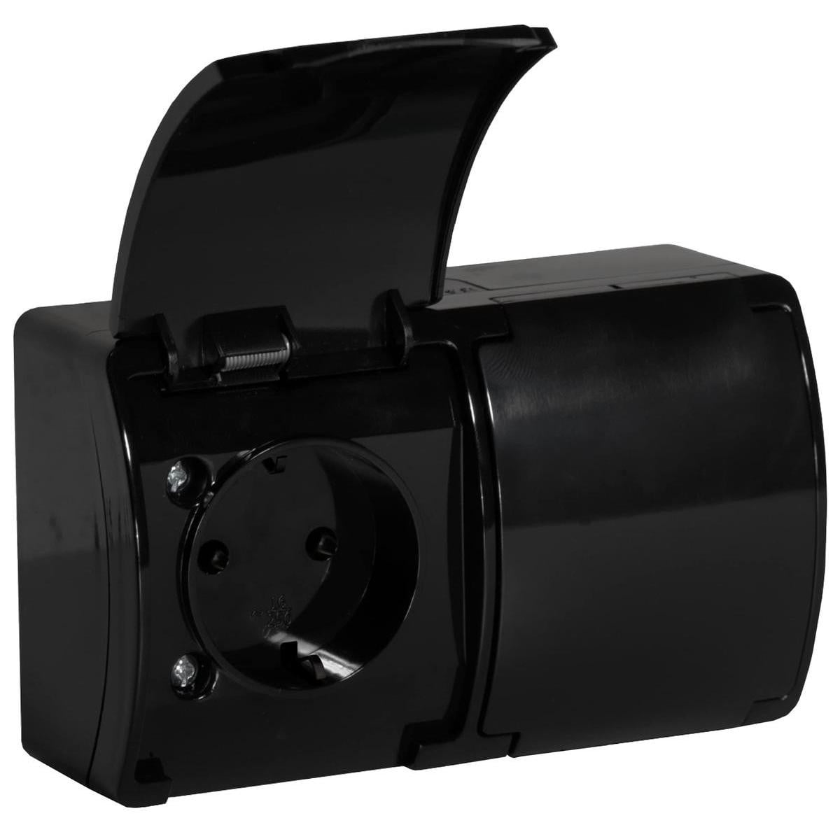 ORNO OE-7106 Wandcontactdoos, opbouw, IP44, zwart