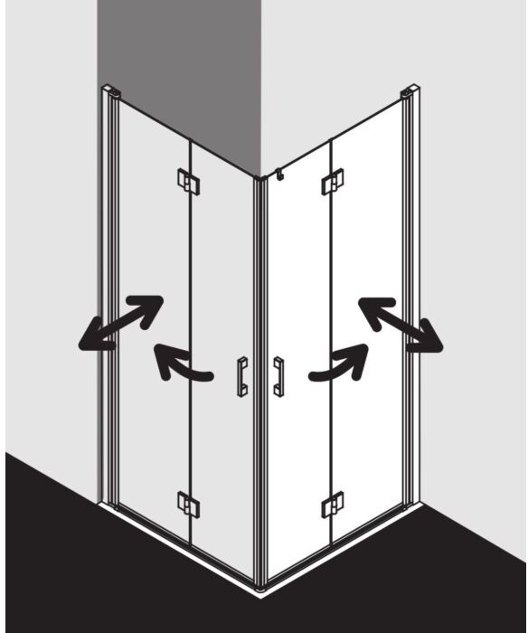 Kermi Liga Eckeinstieg 2-teilig Pendel-Falttür LI2CR075181AK 75 x 185 cm, silber mattglanz, ESG klar, rechte Seite, auf Duschwanne, linke Seite separat bestellen