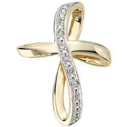 Kreuzanhänger JOBO "Anhänger Kreuz", gelb (gelbgold 585), Schmuckanhänger, Damen, Diamanten Gelbgold 585, Diamanten, Gelbgold 585, 585 Gold mit 7 Diamanten