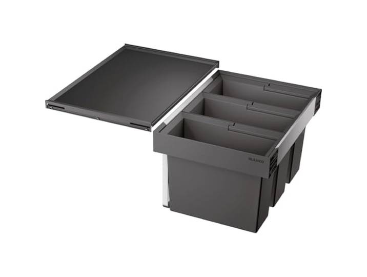 BLANCO FLEXON II 60/3 Abfall Müllsystem für 60 cm breite Unterschränke [56,2x40x37,1 cm] 3 x 15 Liter Eimer Minimale Einbauhöhe: 355mm System zum Einbau in Schubladen Systemabdeckung