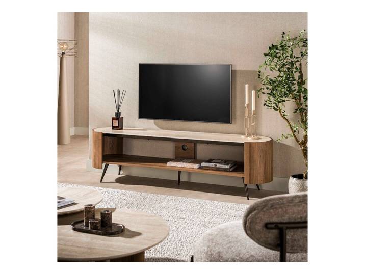 Sitheim® TV-Board TV-Möbel Arcus 180cm / Keramik travertin, Offenes Fach über gesamte Breite