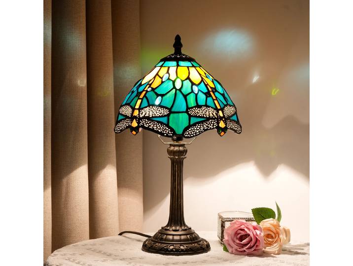Lampe de Table 8 pouces vitrail lampe de chevet rouge Rose bureau lampe de lecture chambre salon bureau à domicile