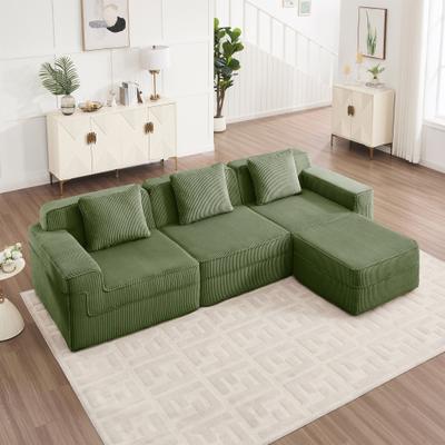 "GDFStudio - Corduroy Modular 3-Seater 117.3"" L-Shaped Boneless Cloud Sofa"