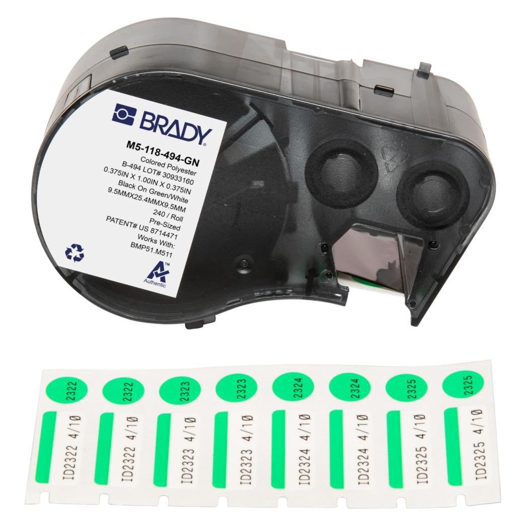 Brady M5-118-494-GN, Polyester, Schwarz auf Grün/Weiss, glänzend, 25,40 x 9,53 mm, Deckeletikett ⌀ (M5-118-494-GN)