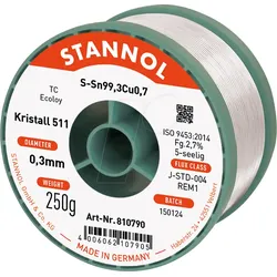 STA 511 TC 0,7 - Lötzinn bleifrei mit Kupferanteil,Ø 0,7 mm, 250 g