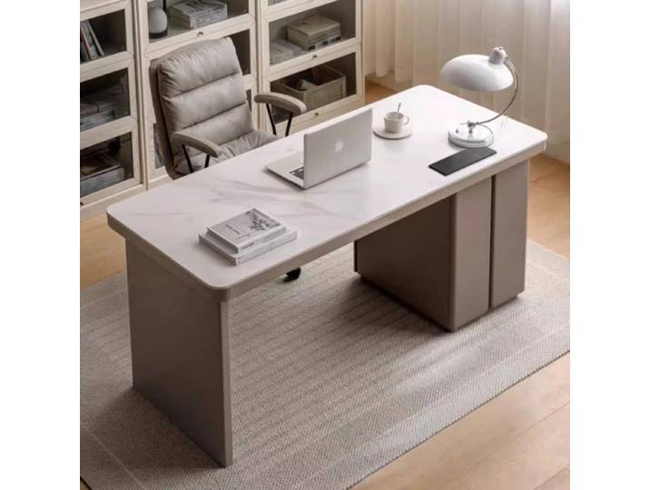 Bureaux et postes de travail en pierre frittée de luxe léger italien pour salles et bureaux, avec tiroirs