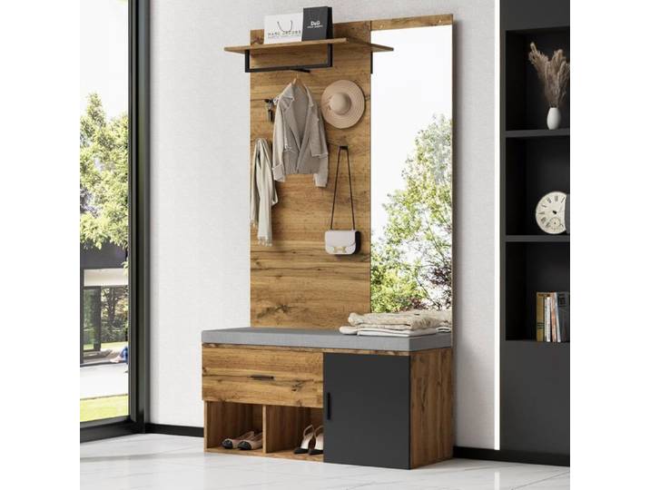Ensemble vestiaire en bois avec banc et miroir armoire à chaussures tiroir étagère ensemble de garde-robe